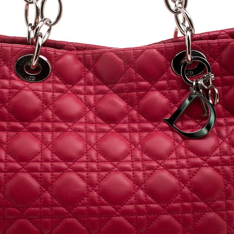 Christian Dior Red Quilted Lambskin Leather Dior Soft Shopping
