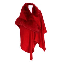 Used Dior Red Cashmere and Fox Cape