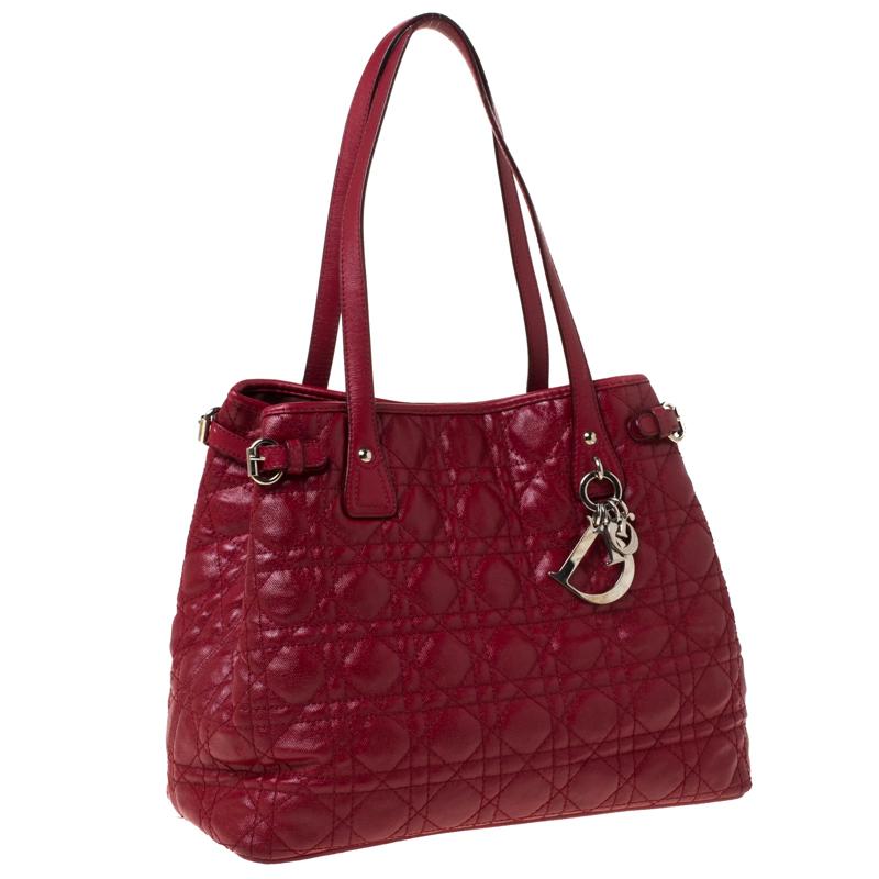 Women's Dior Red Coated Canvas Small Panarea Tote