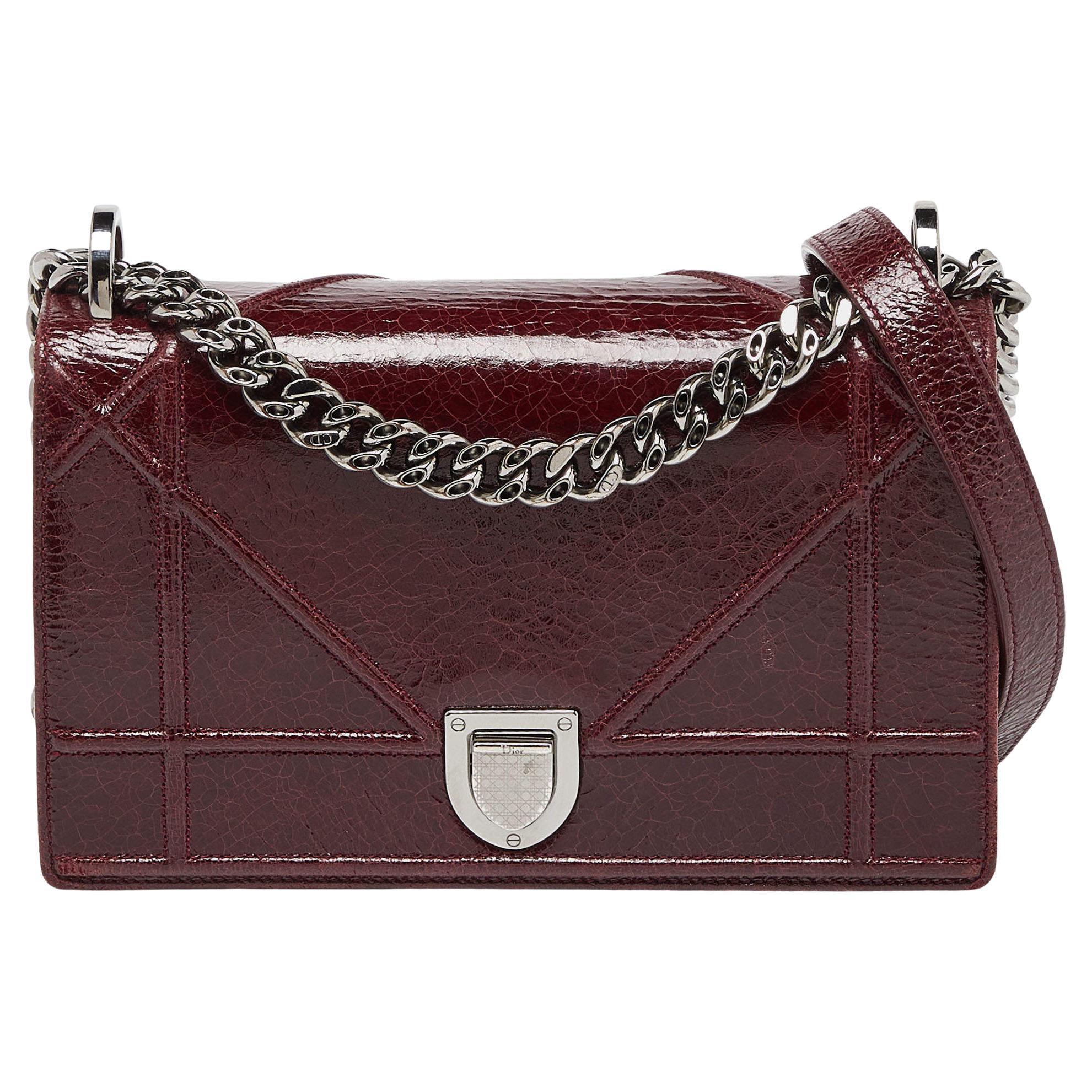 Dior Red Crackled Patent Leather Small Diorama Shoulder Bag For Sale