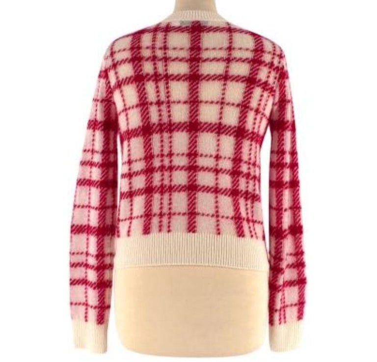 Dior Red and Cream Check Knit Wool Cardigan with Logo Buttons For Sale ...