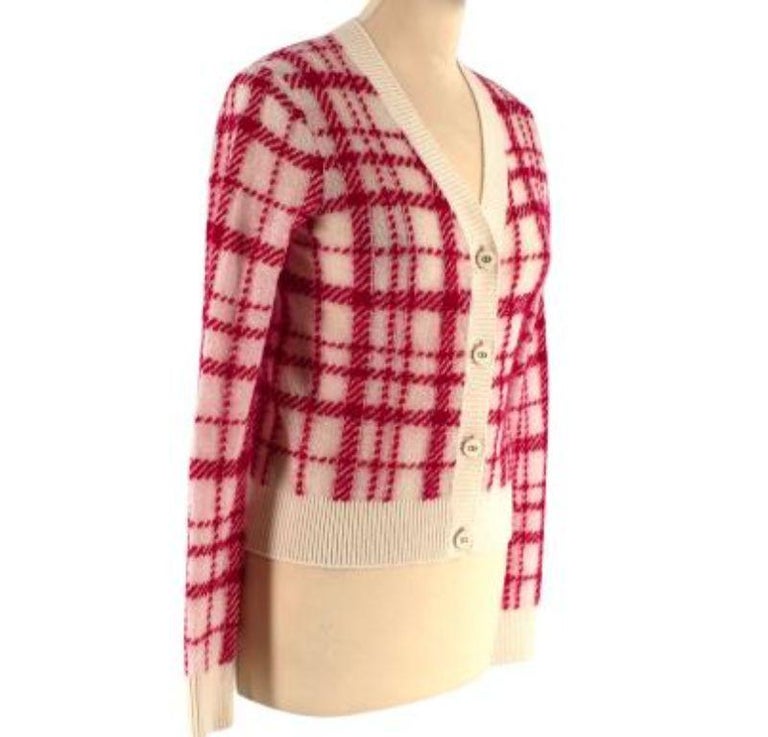 Dior Red and Cream Check Knit Wool Cardigan with Logo Buttons For Sale ...