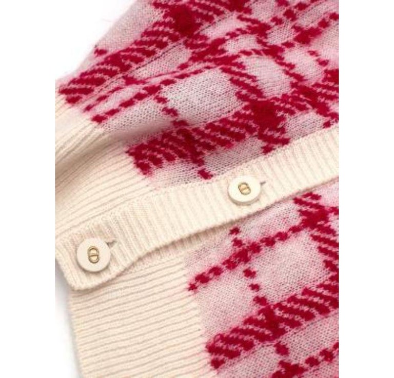 Dior Red and Cream Check Knit Wool Cardigan with Logo Buttons For Sale ...