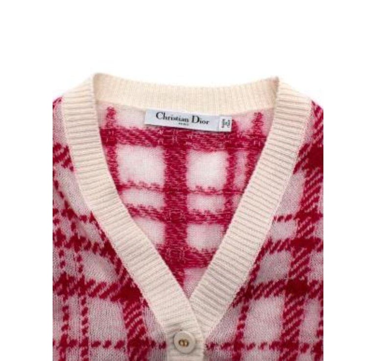 Dior Red and Cream Check Knit Wool Cardigan with Logo Buttons For Sale ...