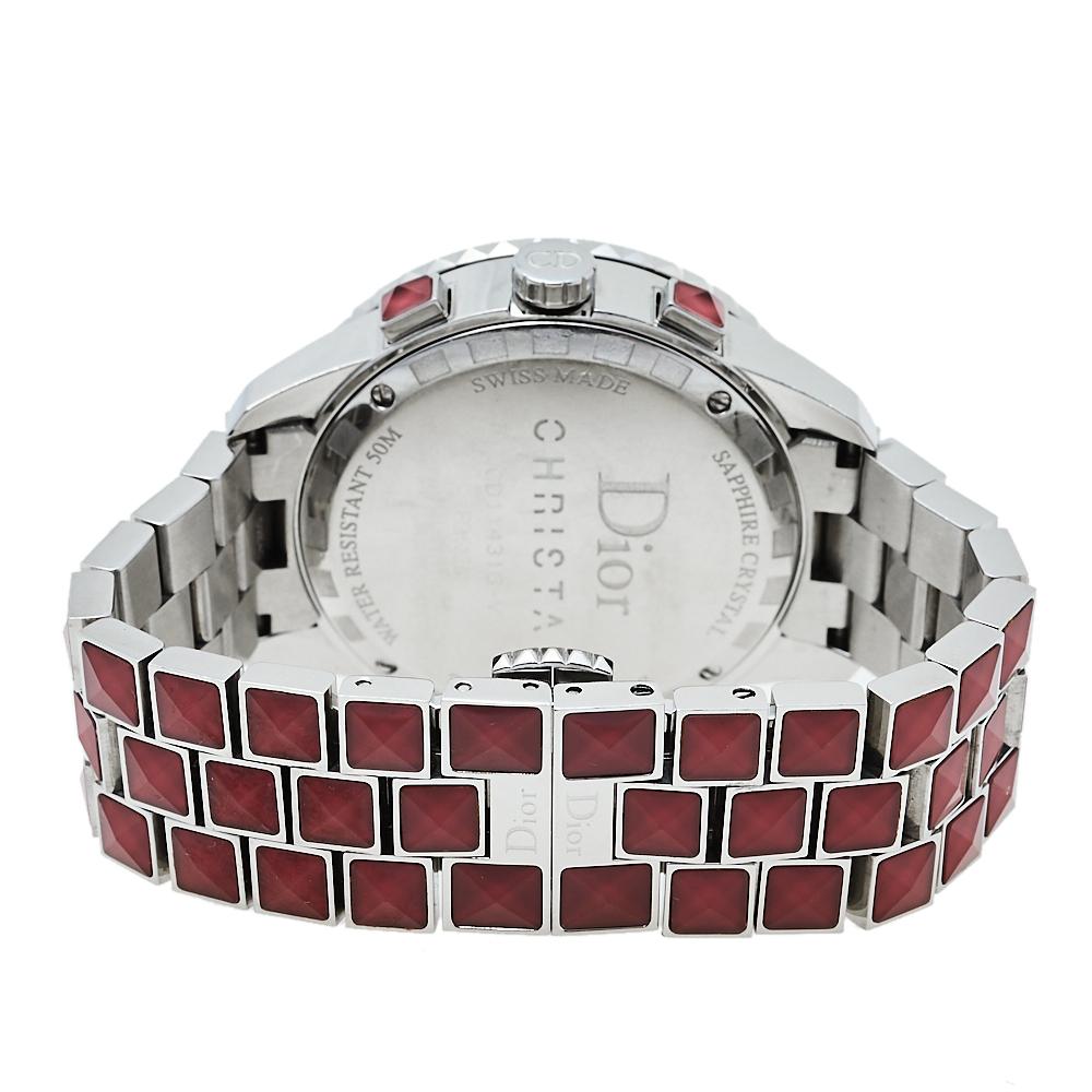 Here's a timepiece that will not only assist you with the correct time but also elevate your style quotient. This Dior watch is from their Christal collection, and it is Swiss-made. It has a stylish case of diameter 38 MM made from stainless steel