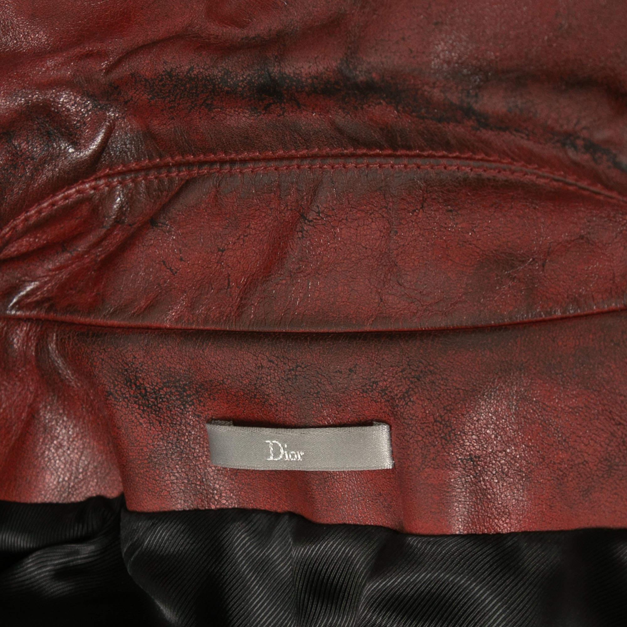 Men's Dior Red Distressed Leather Moto Jacket  For Sale