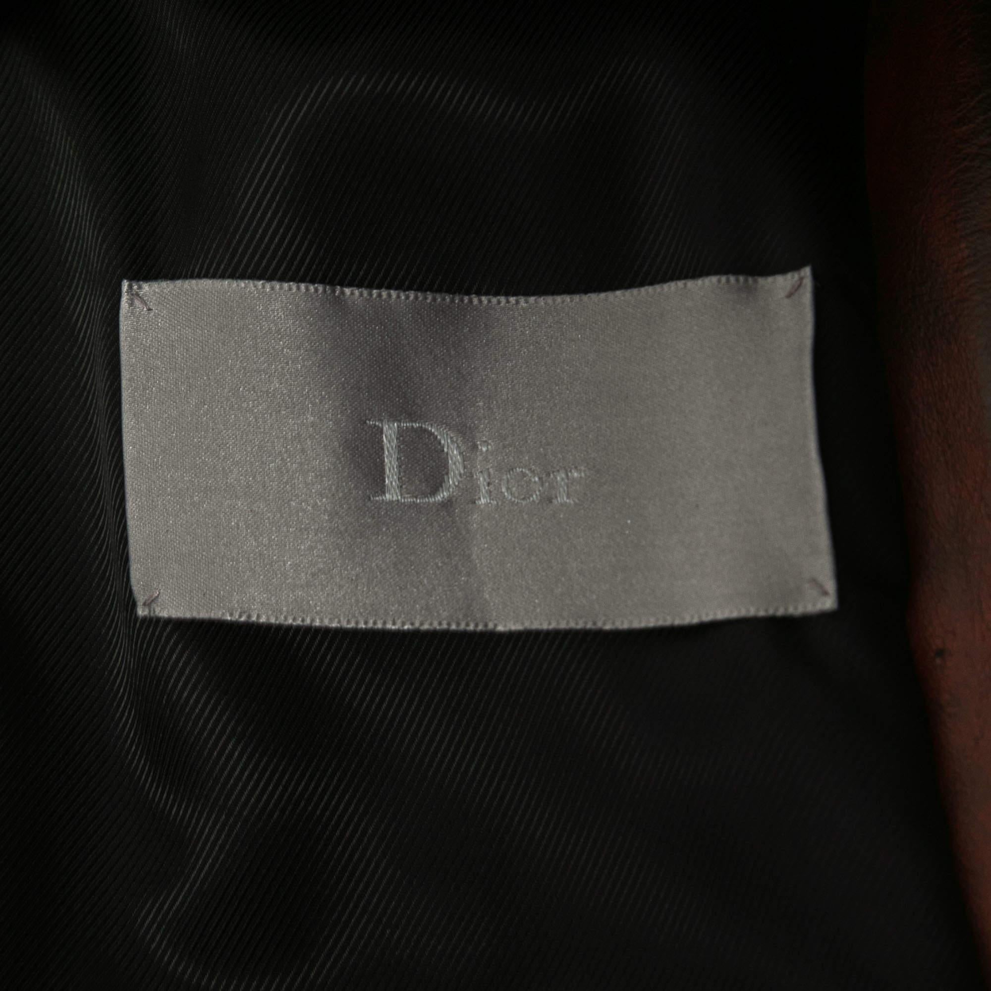 Dior - Blouson en cuir vieilli rouge  en vente 3