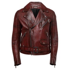 Used Dior Red Distressed Leather Moto Jacket 