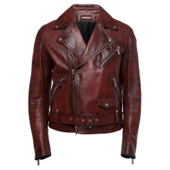 Dior Red Distressed Leather Moto Jacket