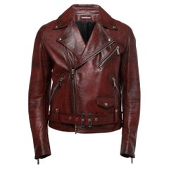 Dior Red Distressed Leather Moto Jacket M