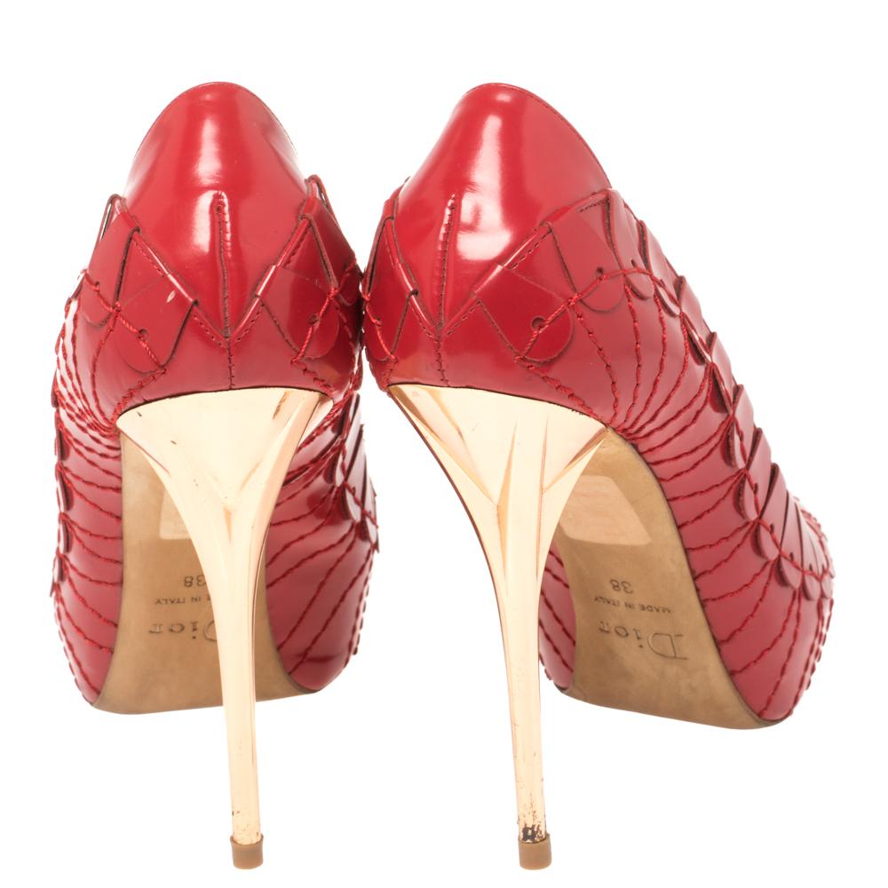 Dior Red Embroidered Leather Platform Pumps Size 38 1