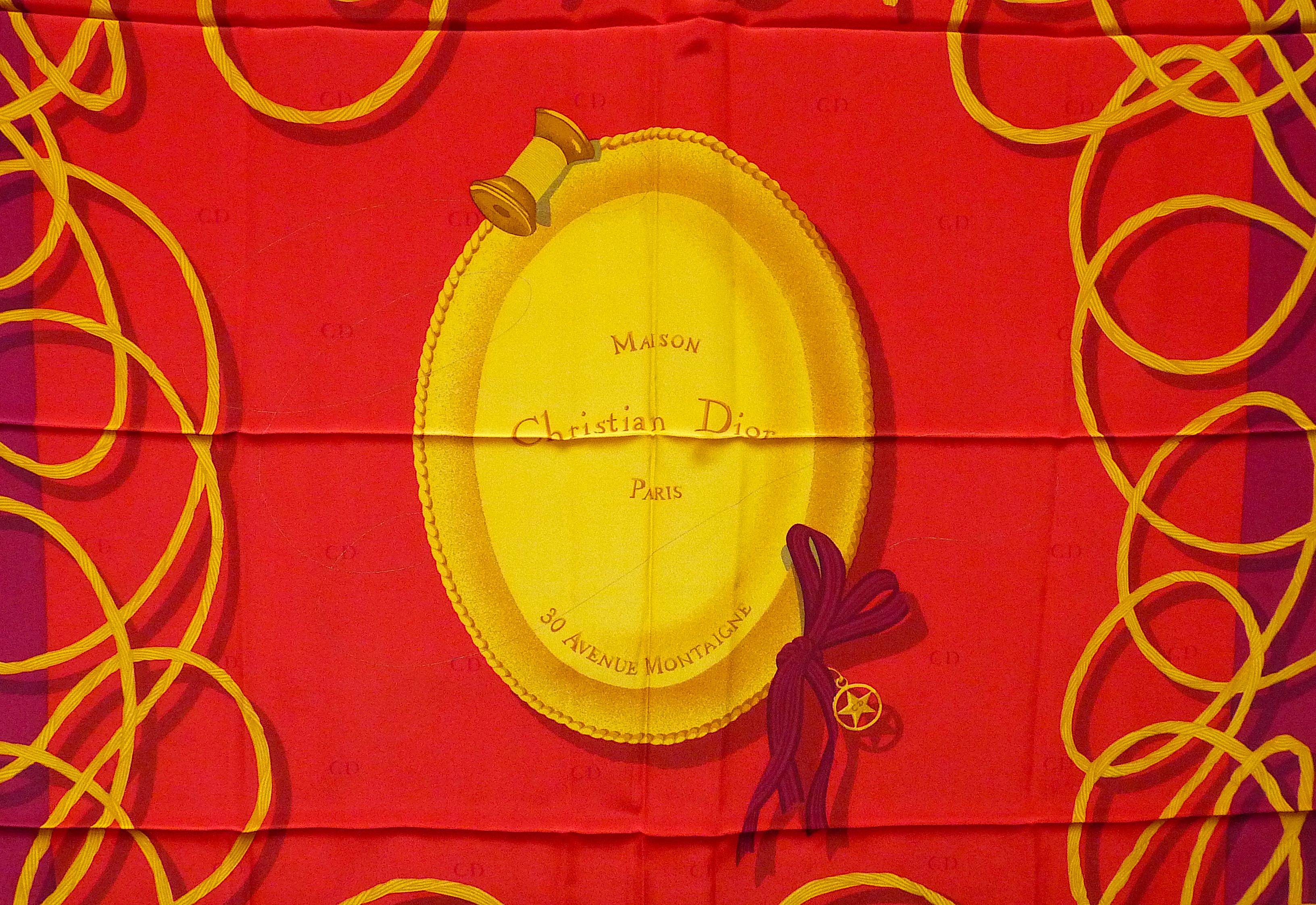 Women's Dior Red Gold Silk Scarf, Vintage Christian Dior from the 1990s