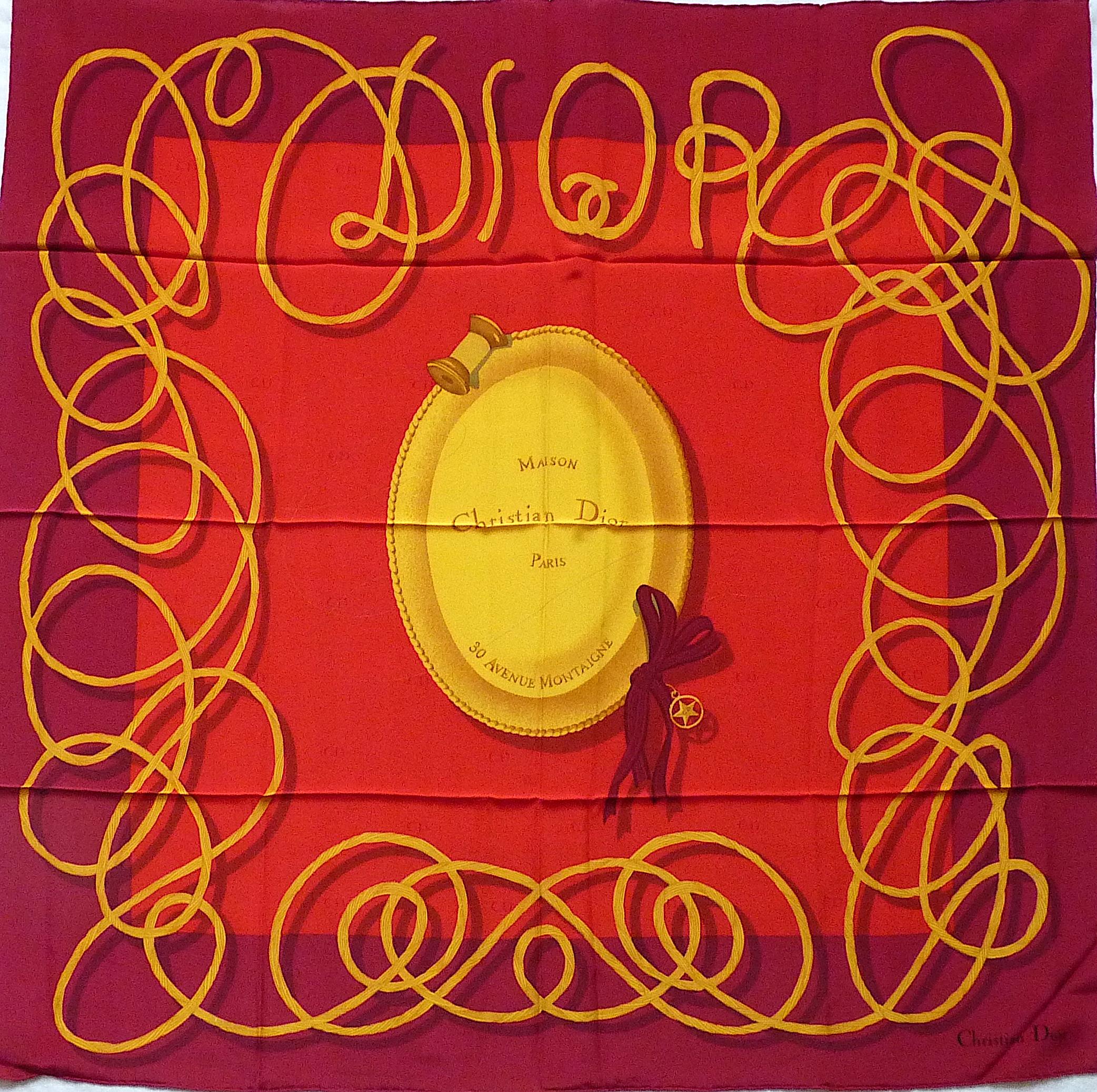 Dior Red Gold Silk Scarf, Vintage Christian Dior from the 1990s 1