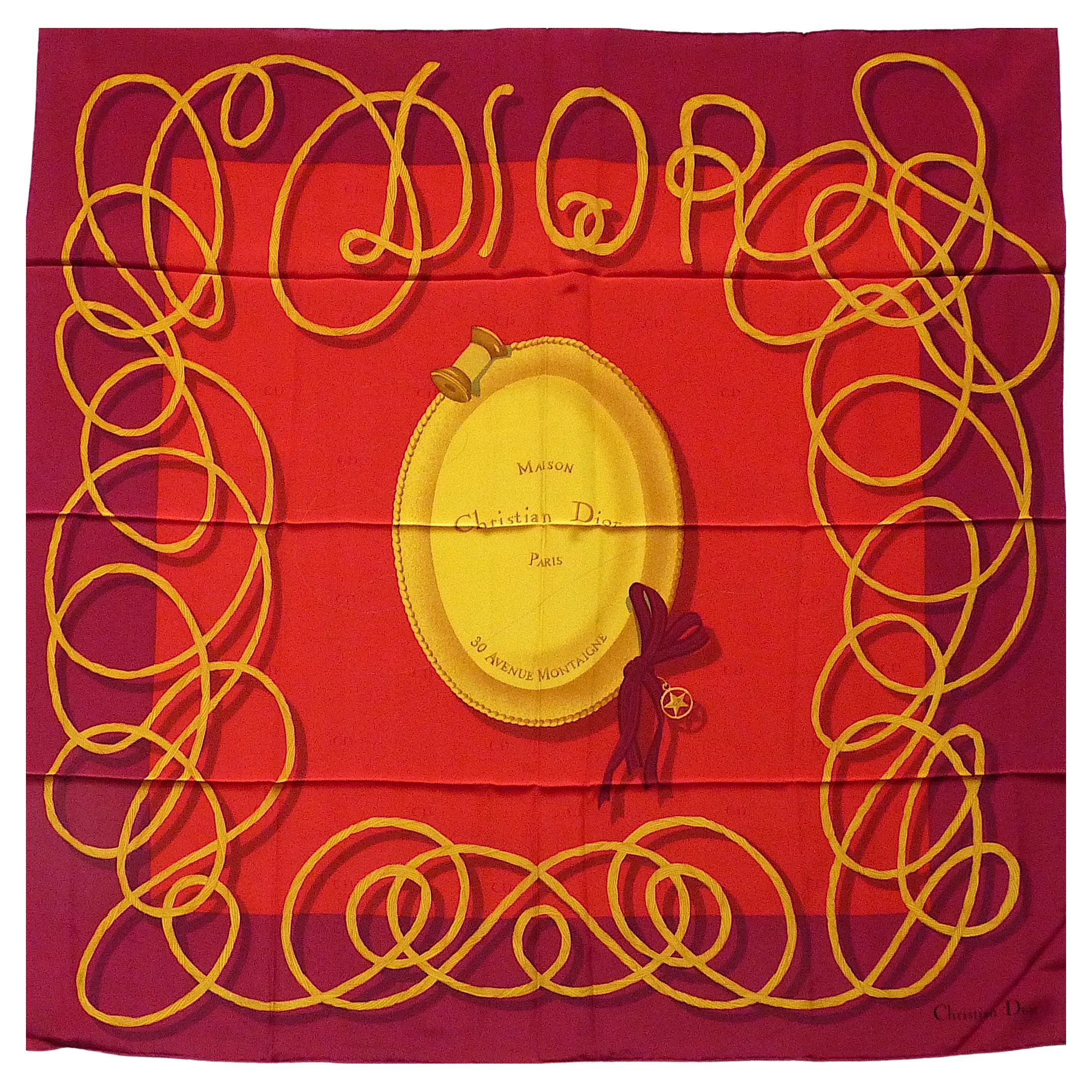 Dior Red Gold Silk Scarf, Vintage Christian Dior from the 1990s