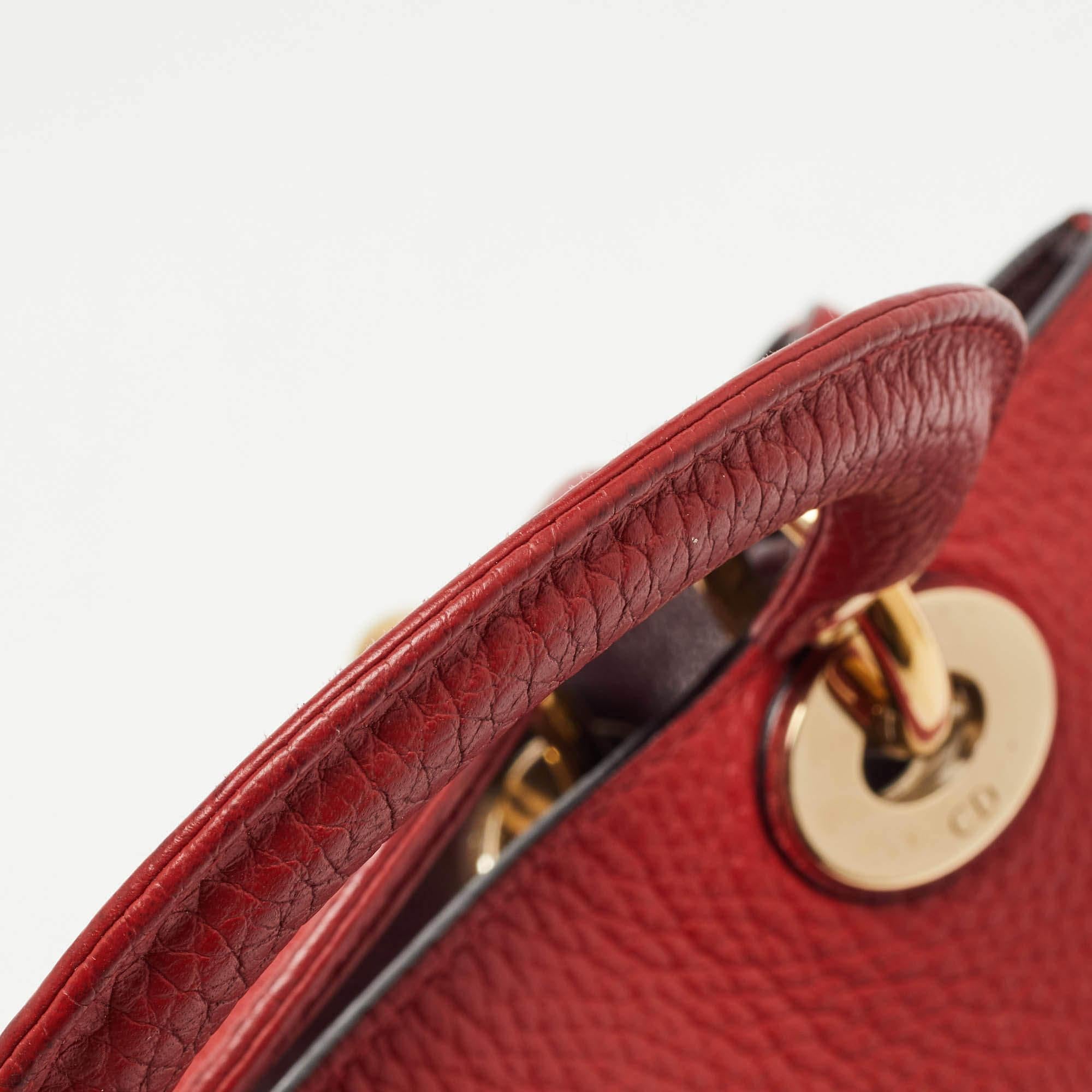 Dior Red Grained Leather Mini Diorissimo Tote 6