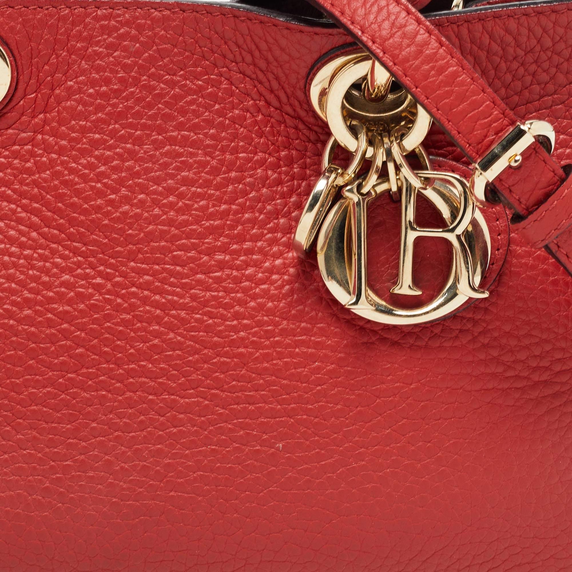 Dior Red Grained Leather Mini Diorissimo Tote 9