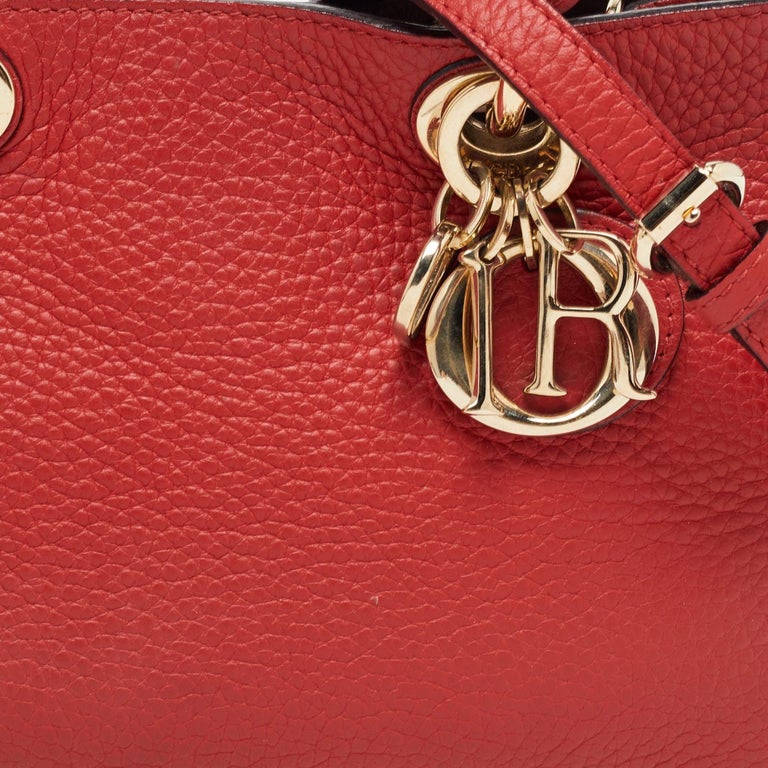 Dior Red Grained Leather Mini Diorissimo Tote For Sale at 1stDibs