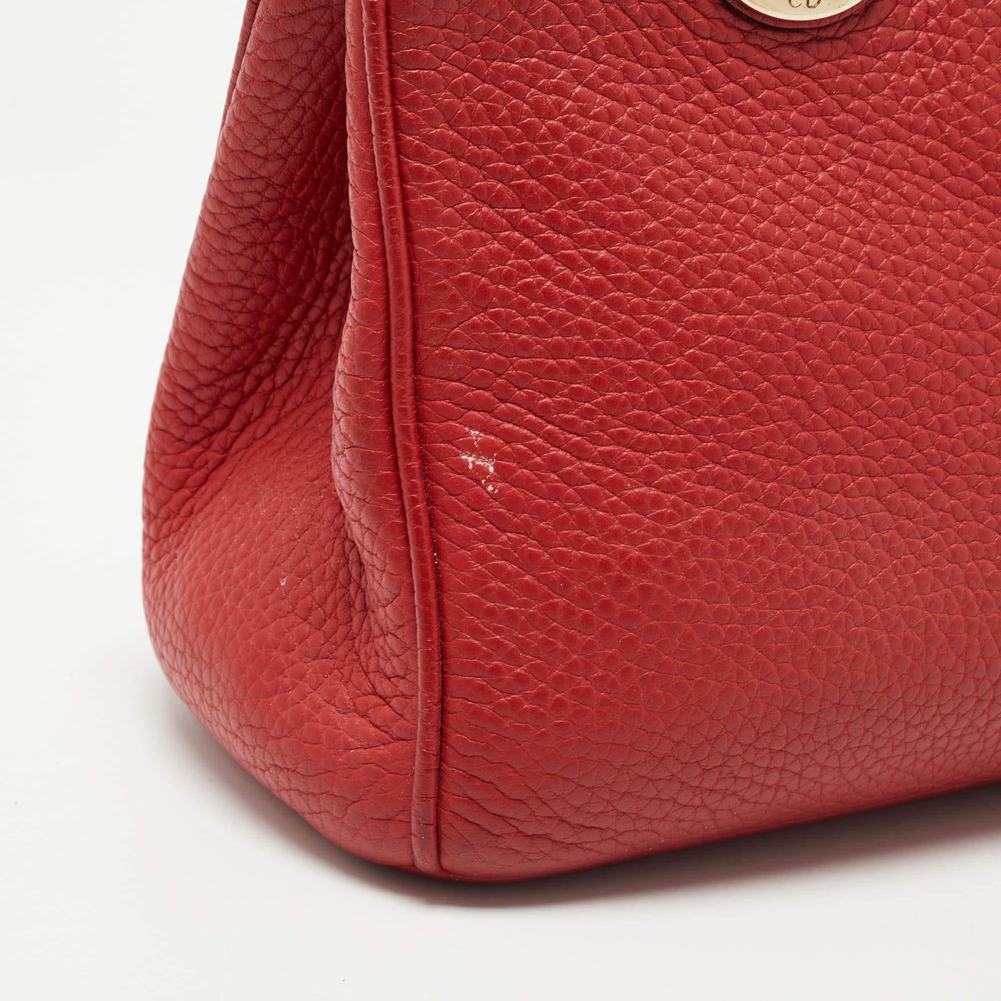 Dior Red Grained Leather Mini Diorissimo Tote 10