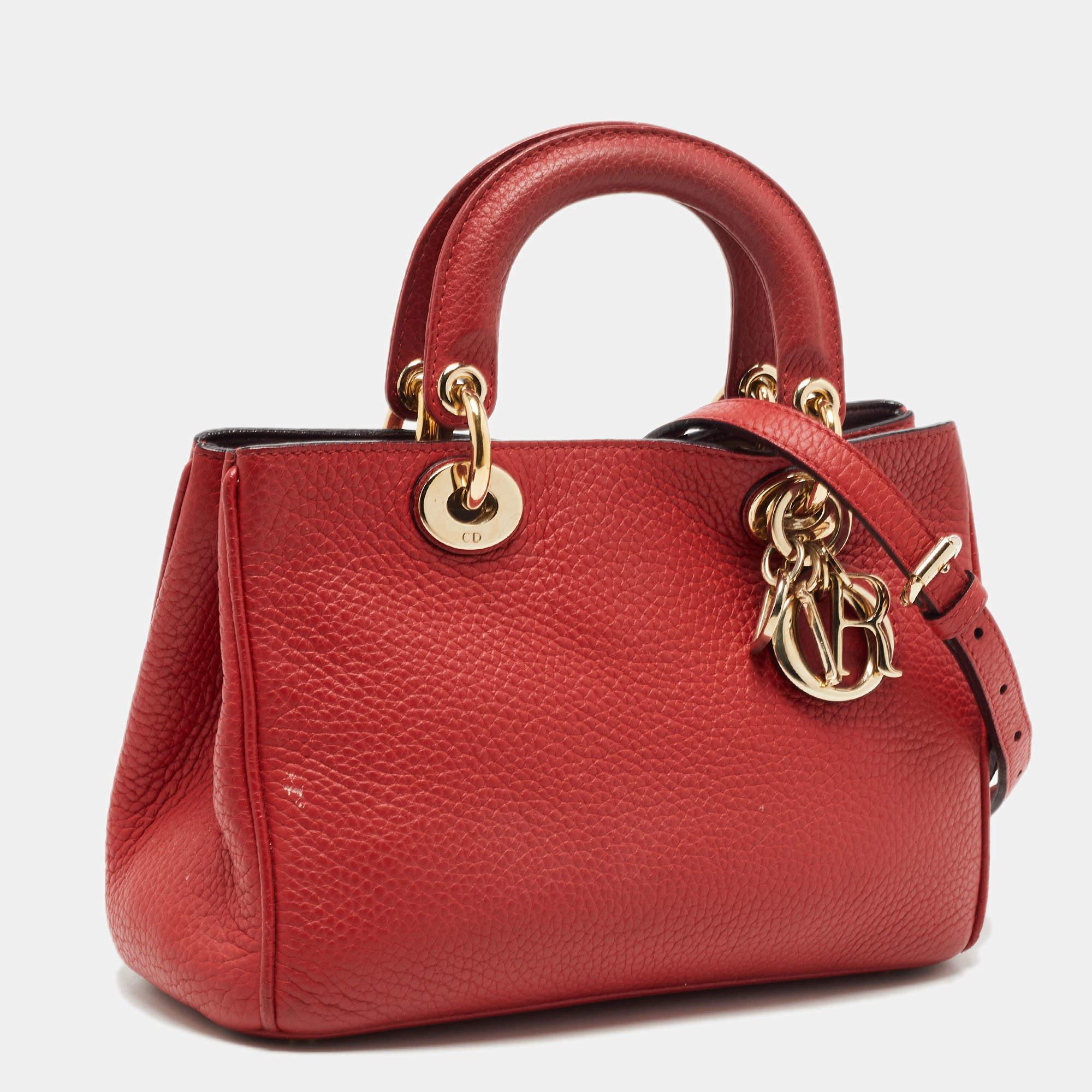Women's Dior Red Grained Leather Mini Diorissimo Tote