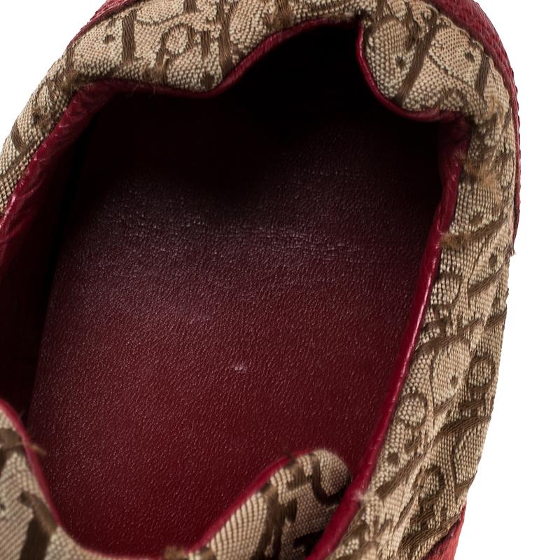 Brown Dior Red Leather And Canvas Lace Up Sneakers Size 39