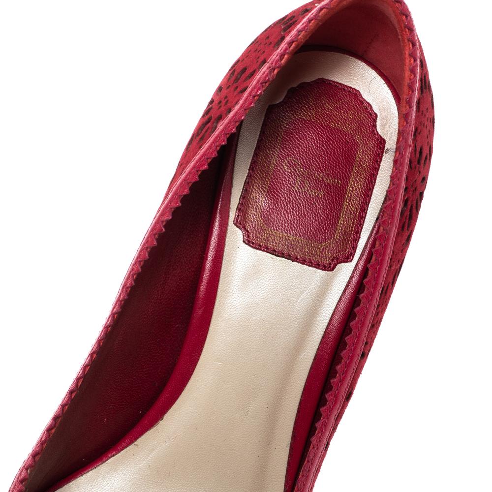 Dior Red Leather and Laser Cut Suede Dior Byz Platform Pumps Size 37.5 2