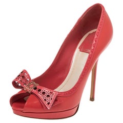 Dior Red Leather Bow Peep Toe Pumps Size 38