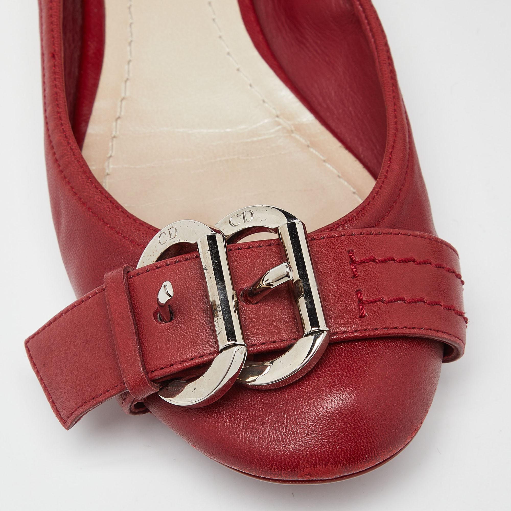 Dior Red Leather Buckle Ballet Flats Size 37 For Sale 2