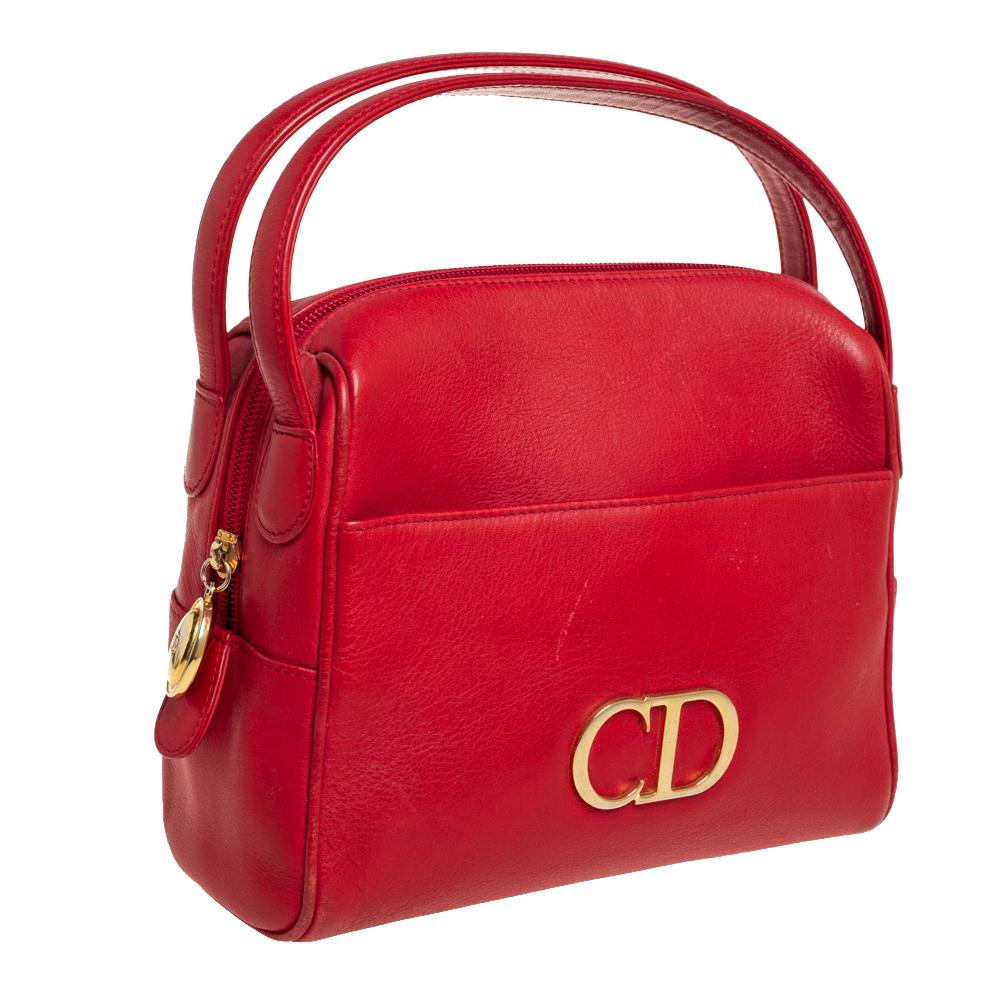 Women's Dior Red Leather CD Logo Satchel