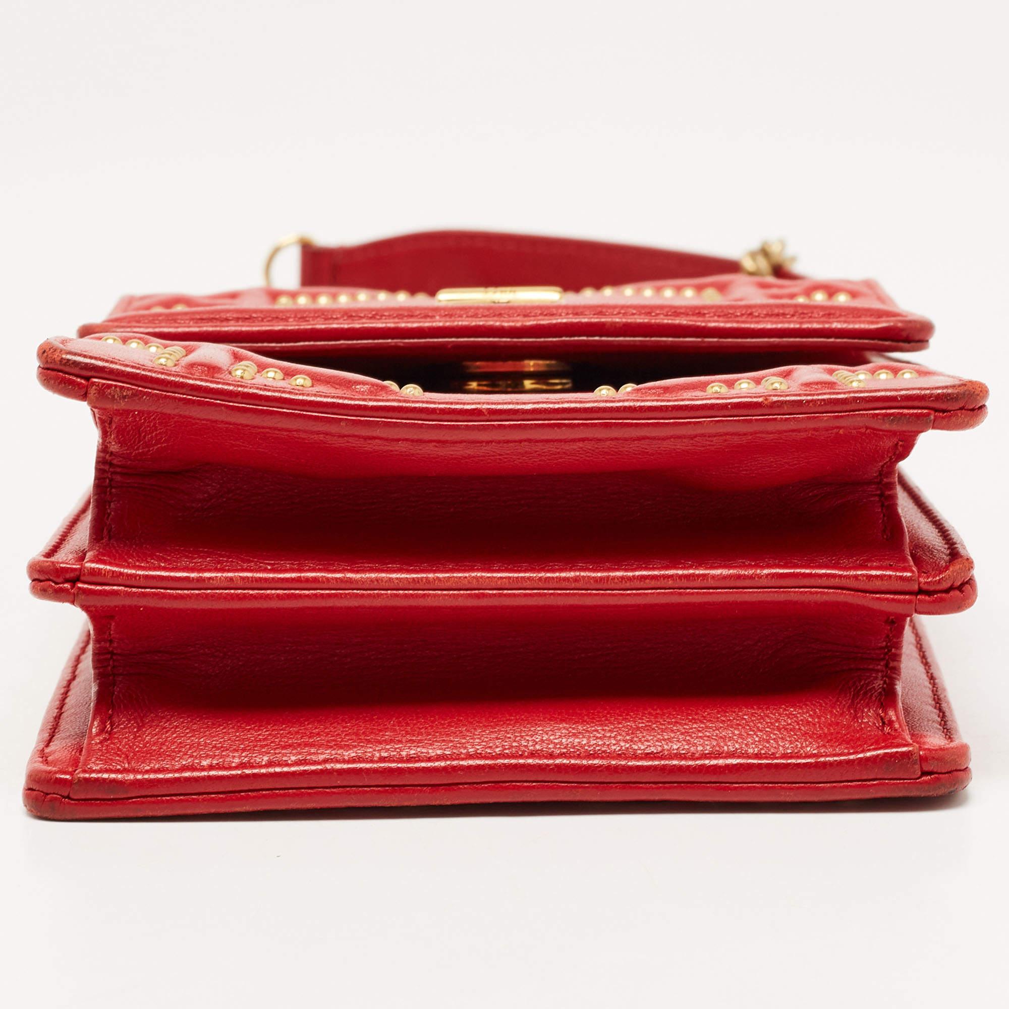 Dior Red Leather Diorama Studded Vertical Chain Clutch 1