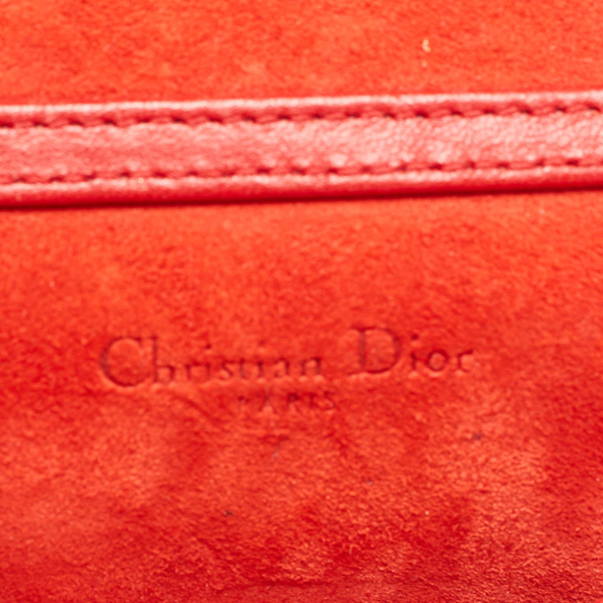 Dior Red Leather Diorama Studded Vertical Chain Clutch 2