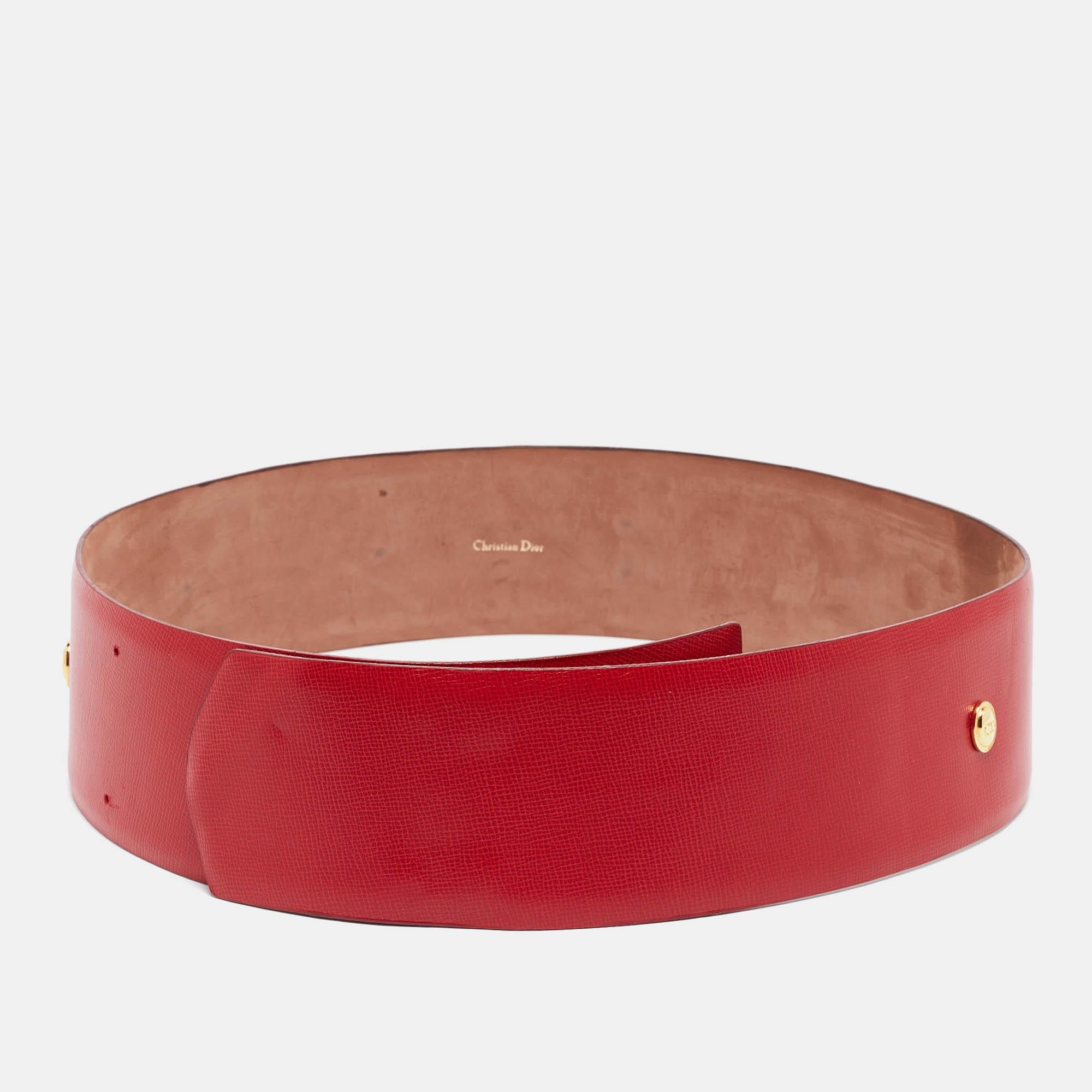 Women's Dior Red Leather Embellished Wide Waist Belt 106CM