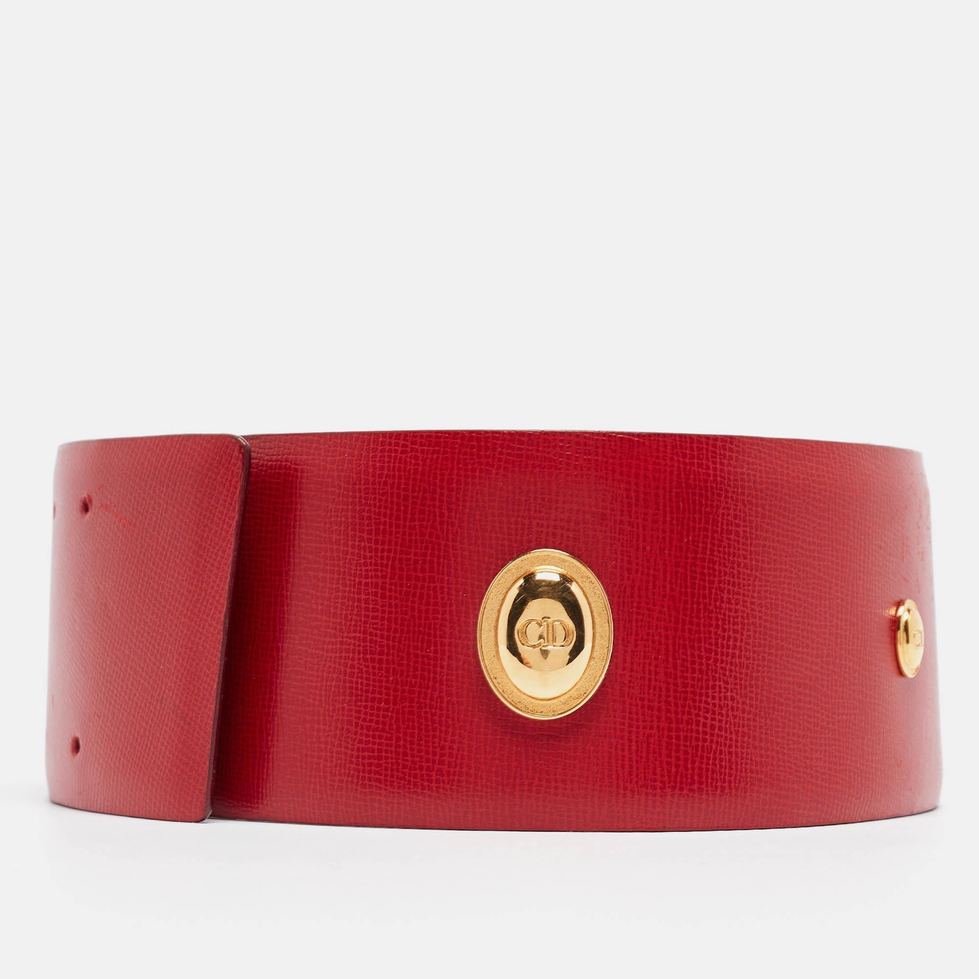 Dior Red Leather Embellished Wide Waist Belt 106CM 1
