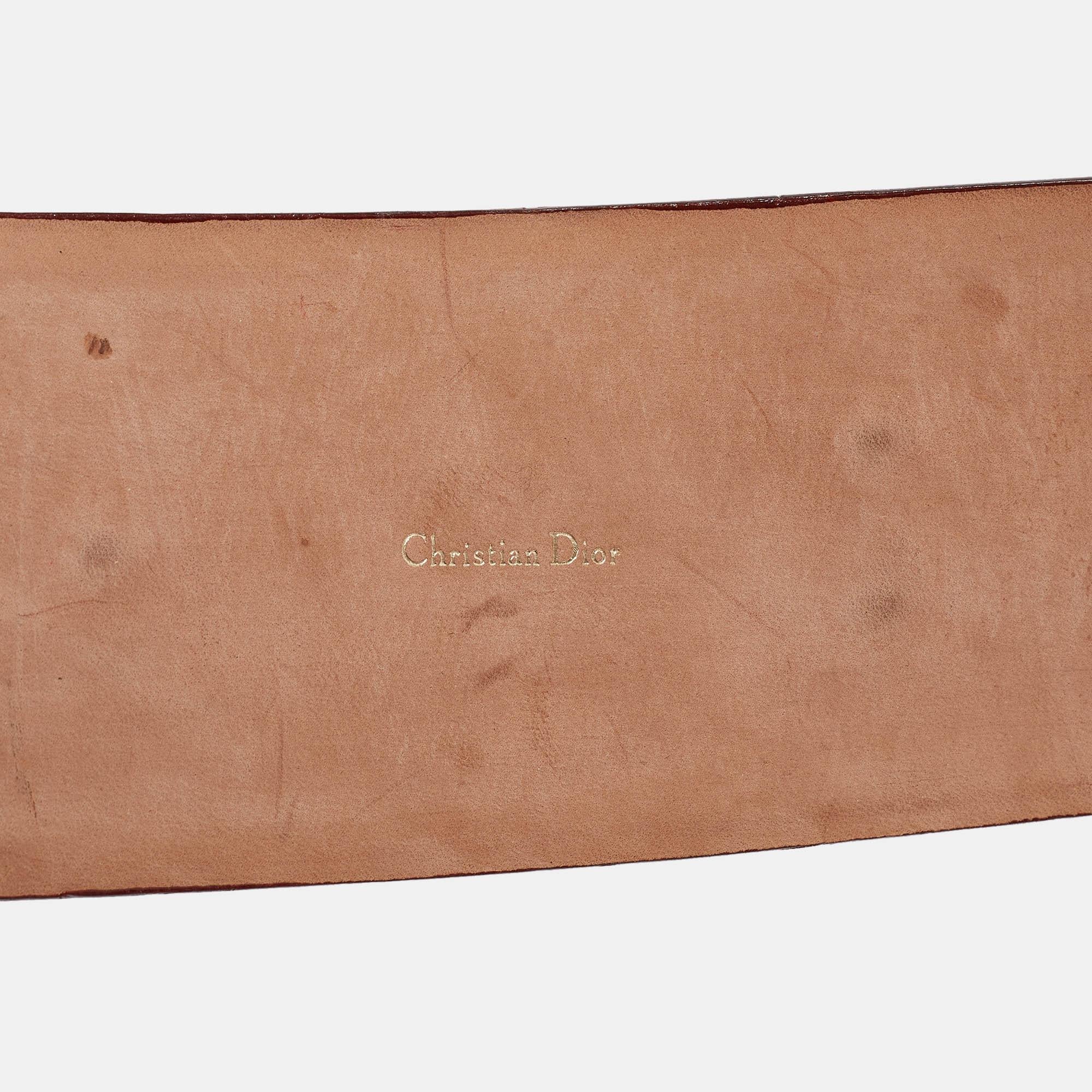 Dior Red Leather Embellished Wide Waist Belt 106CM 2
