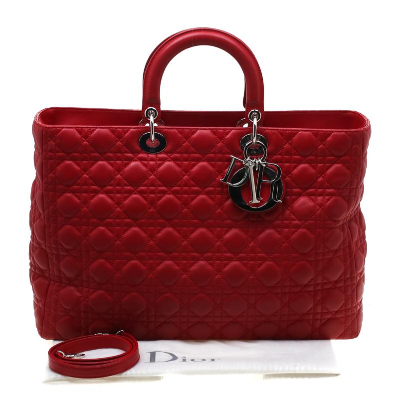 Dior Red Leather Extra Large Lady Dior Tote 8