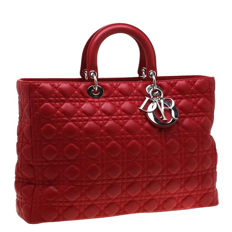 Women's Dior Red Leather Extra Large Lady Dior Tote