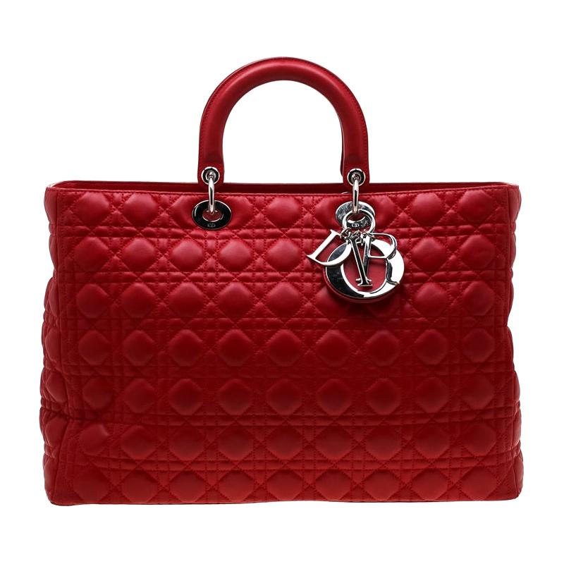 Dior Red Leather Extra Large Lady Dior Tote