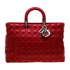 Dior Red Leather Extra Large Lady Dior Tote