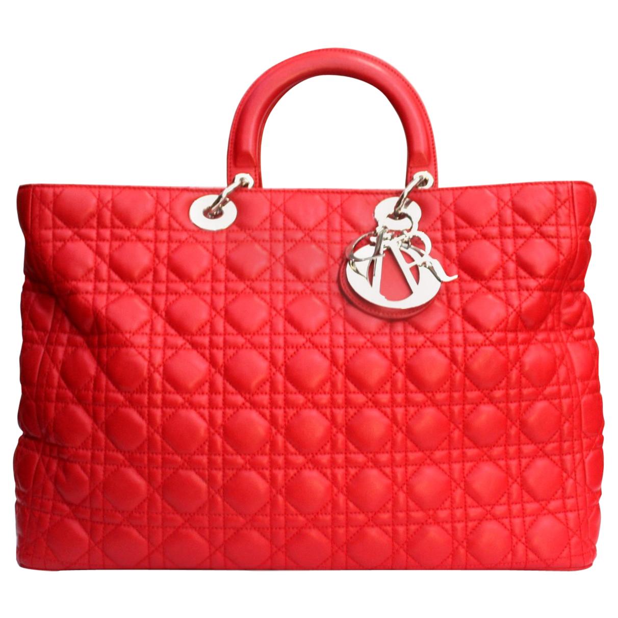 Dior Red Leather Lady Dior Extra Large Bag