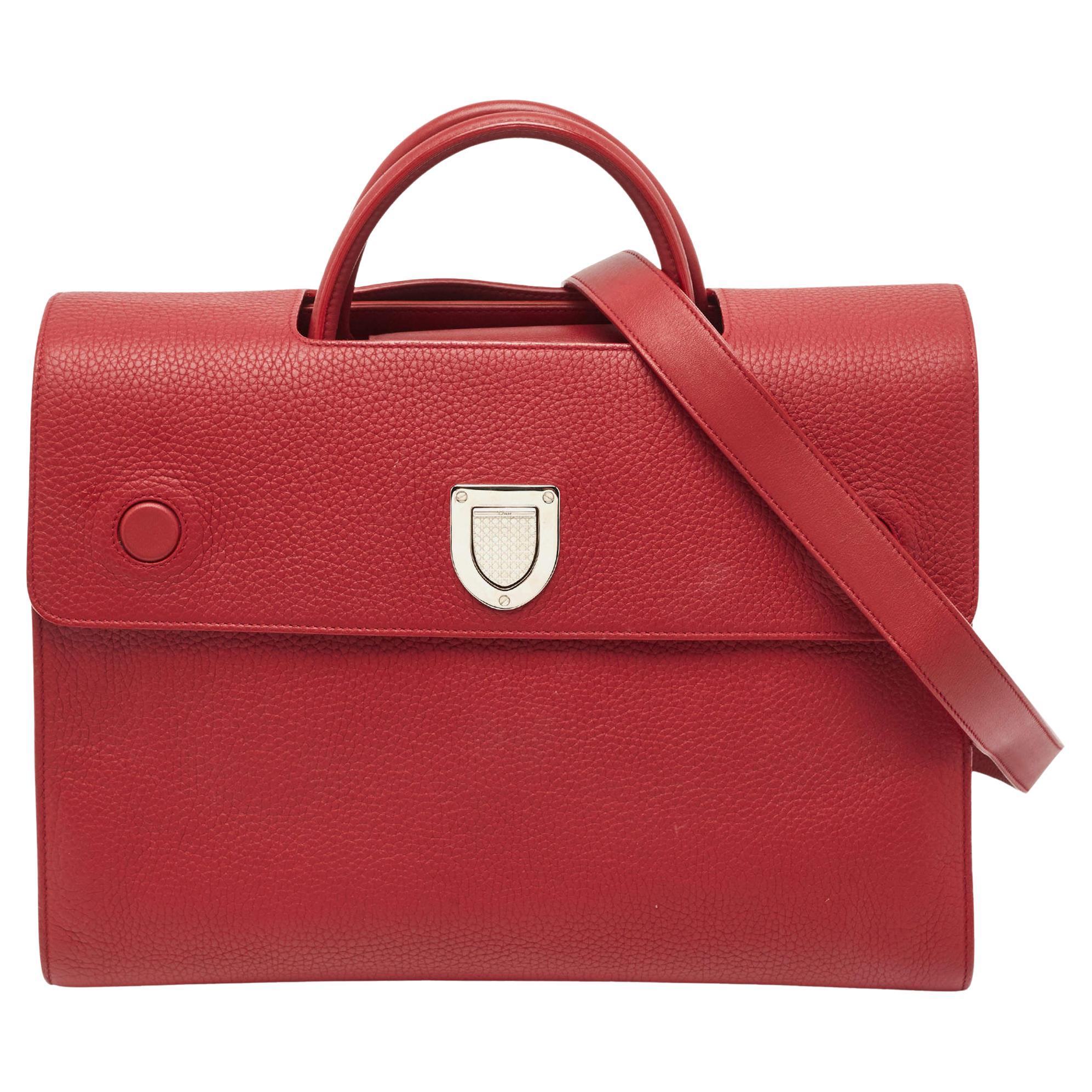 Dior Red Leather Large Diorever Top Handle Bag For Sale