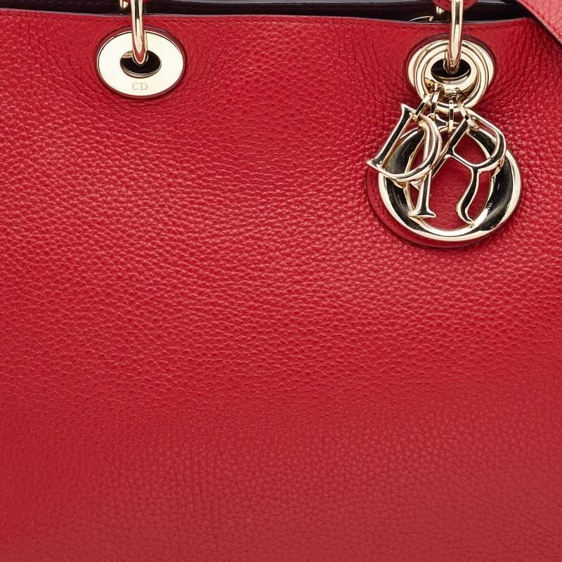 Dior Red Leather Large Diorissimo Shopper Tote 5