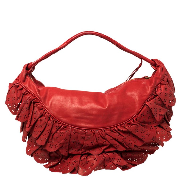 Dior Red Leather Large Gypsy Ruffle Hobo at 1stDibs