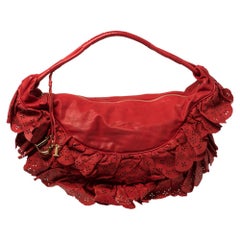 Dior Red Leather Large Gypsy Ruffle Hobo