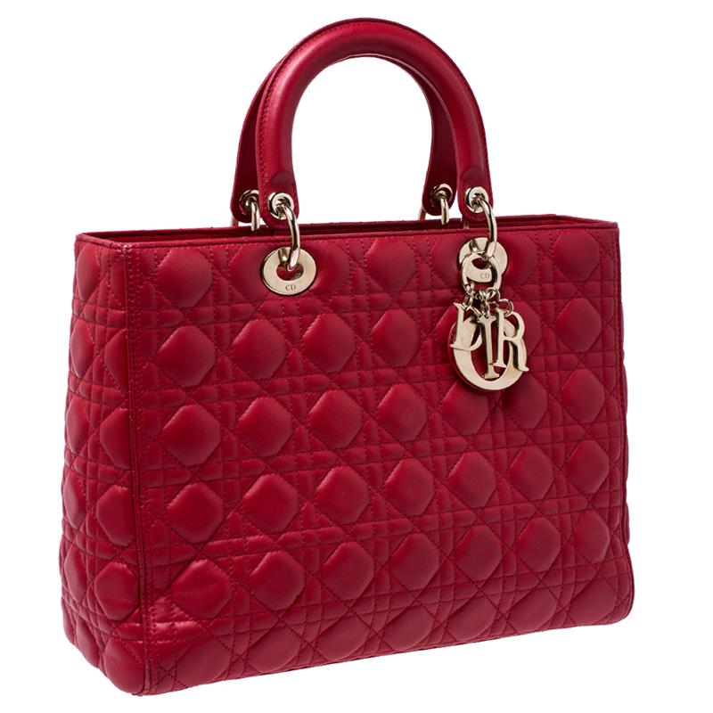 Women's Dior Red Leather Large Lady Dior Tote