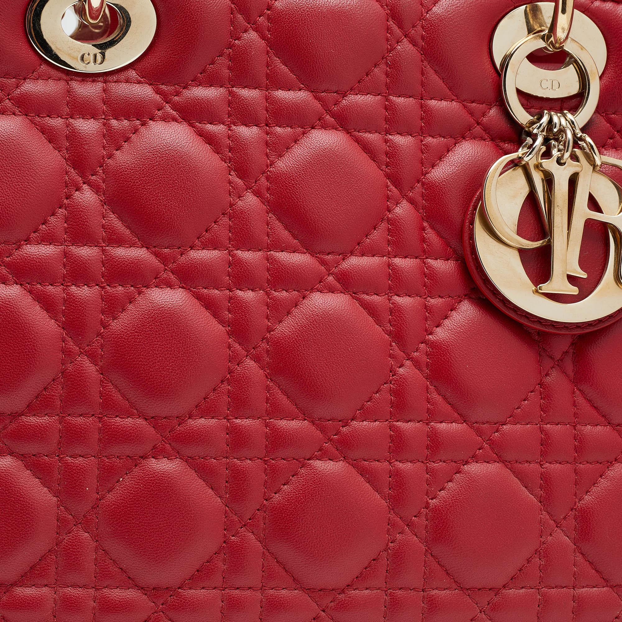 Dior Red Leather Large Lady Dior Tote In Good Condition In Dubai, Al Qouz 2