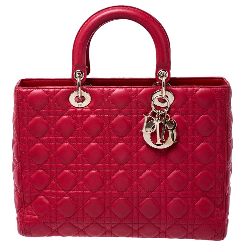 Dior Red Leather Large Lady Dior Tote