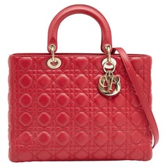 Dior Red Leather Large Lady Dior Tote