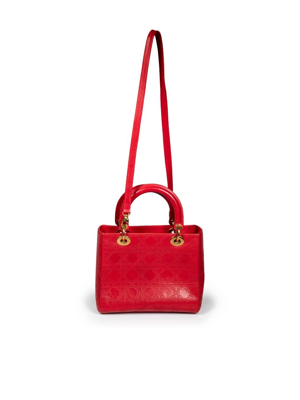 Dior Red Leather Laser Cut Medium Lady Dior Bag In Good Condition For Sale In London, GB