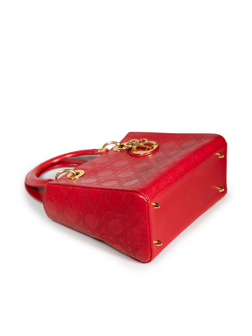 Dior Red Leather Laser Cut Medium Lady Dior Bag For Sale 2
