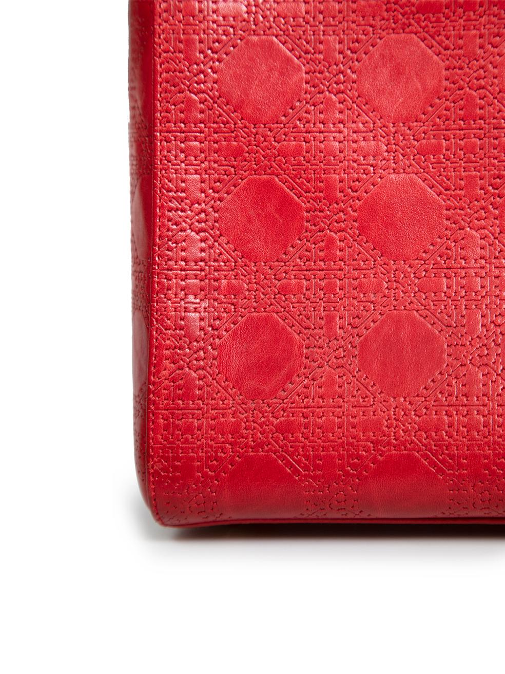 Dior Red Leather Laser Cut Medium Lady Dior Bag For Sale 3