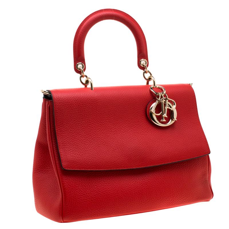 Women's Dior Red Leather Medium Be Dior Top Handle Bag